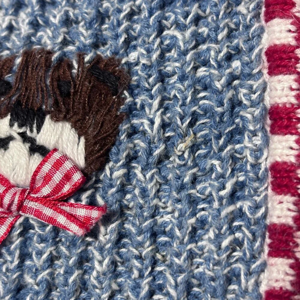 Vintage Capacity Teddy Bear‎ Sweater Vest Large Blue Knit Red Gingham Bow Ramie